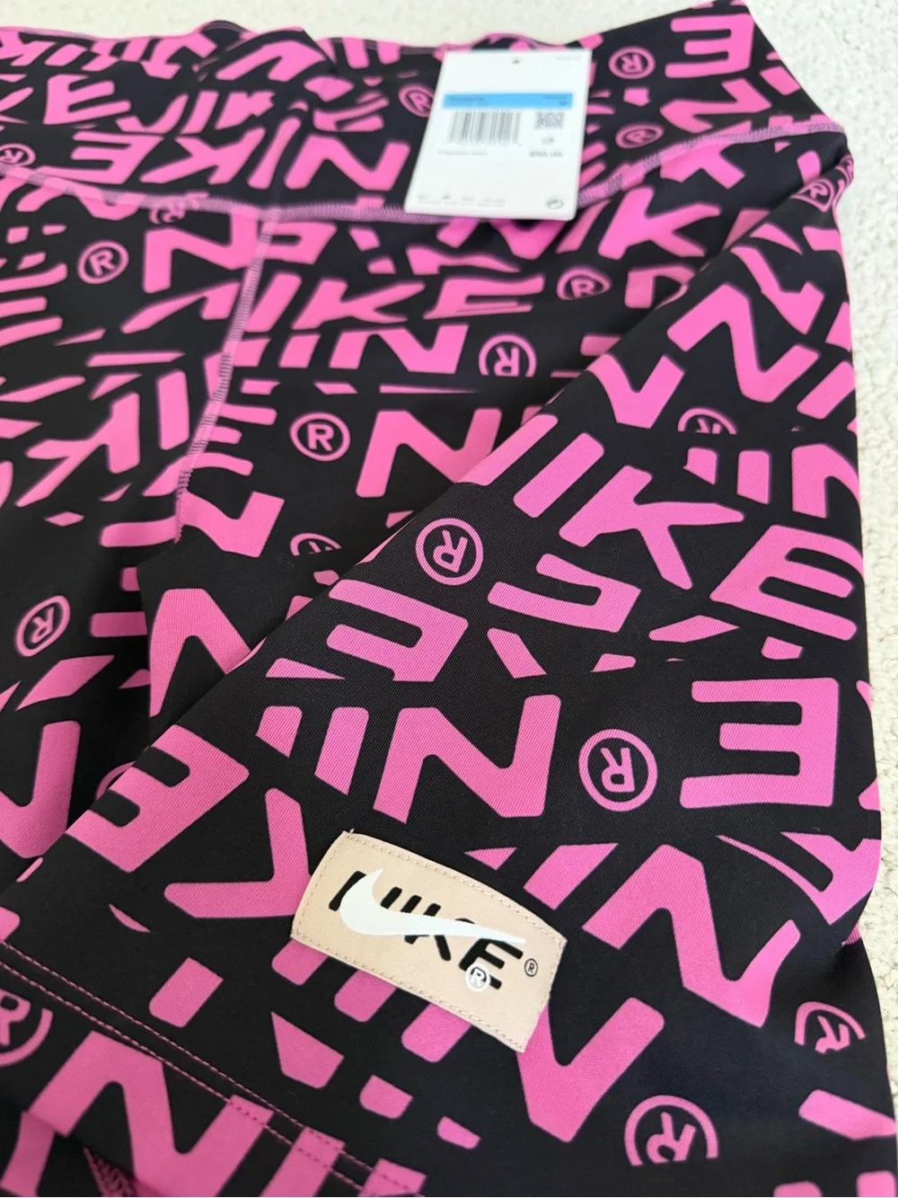 Nike Black & Pink Allover Logo High-Waist Bike Shorts 7”